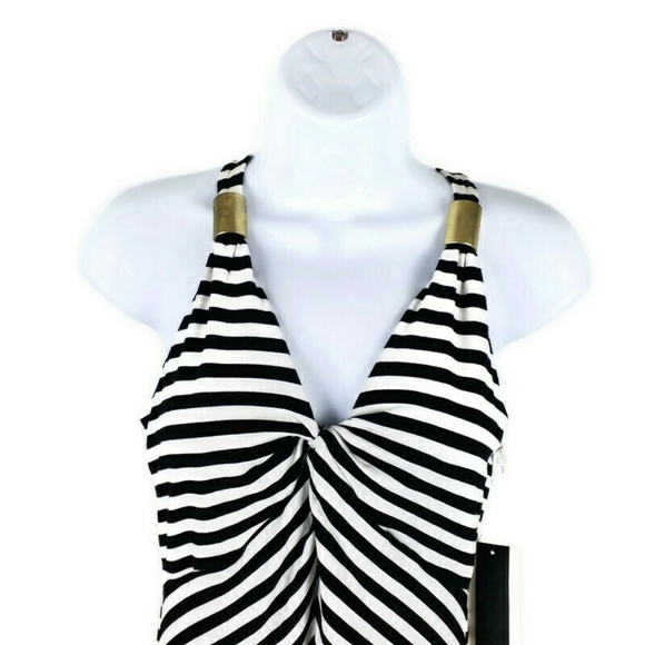 Kenneth Cole Black Stripe Twist Front Sleeveless A-Line Dress Womens Small Pet. - Picture 4 of 11